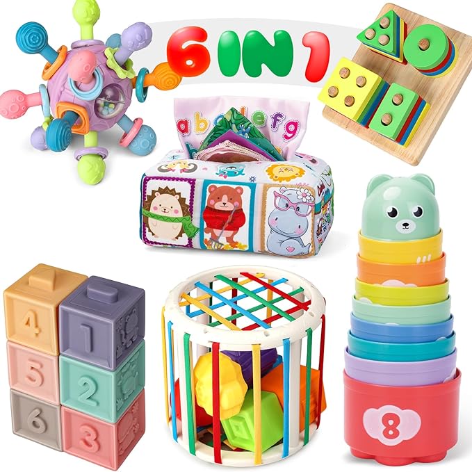 6 in 1 Infant Toddler Newborn Toys, Learning Educational Preschool Toys for Boy and Girl Gifts Age 6 months-2 years