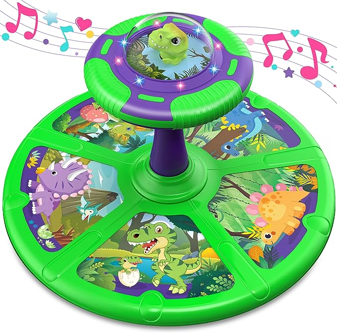 Dinosaur Sit and Spin Toys with LED and Music, 360° Spin, Toddler Toys Age Over 18 Months