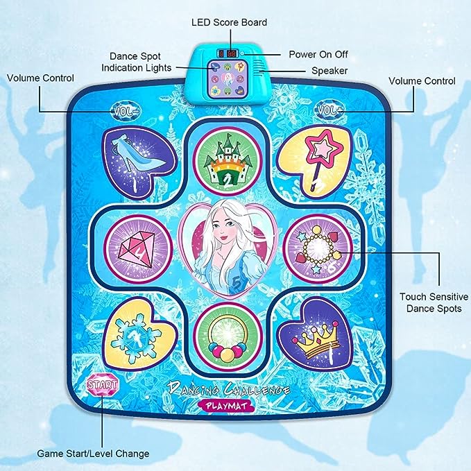 Frozen Themed Dance Pad Music Games for Kids, Contains 5 Modes and 3 Challenge Levels, Birthday Gifts for 3-10+ Year Old Girls