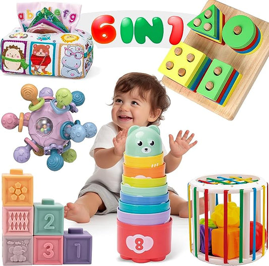 6 in 1 Infant Toddler Newborn Toys, Learning Educational Preschool Toys for Boy and Girl Gifts Age 6 months-2 years