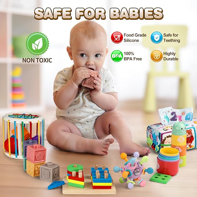 6 in 1 Infant Toddler Newborn Toys, Learning Educational Preschool Toys for Boy and Girl Gifts Age 6 months-2 years