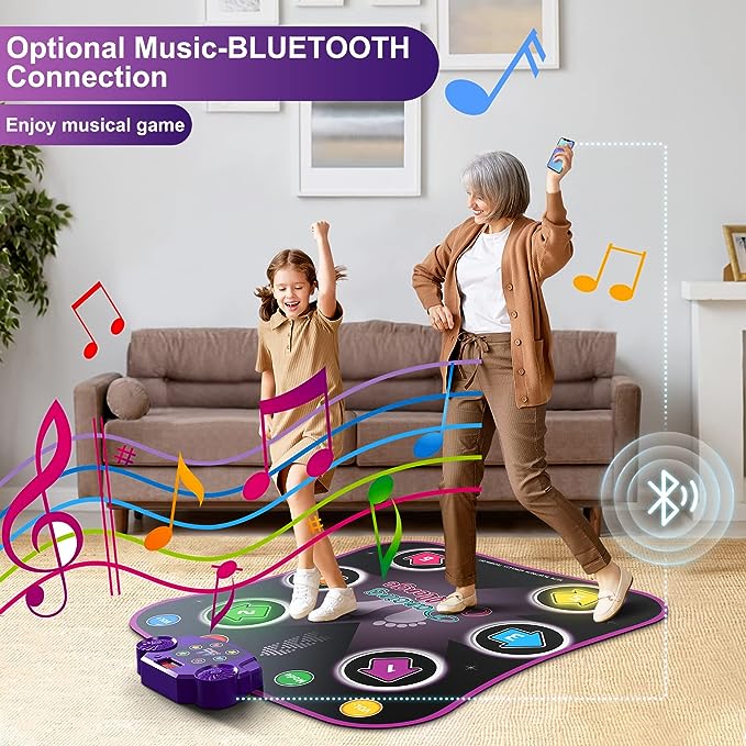 Electronic Dance Mat Toys for 3-12 Year Old Kids with Light-up 6-Button & Wireless Bluetooth, 5 Game Modes, Gifts for 3-10+ Year Old Girls