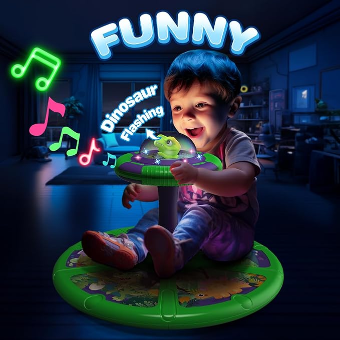 Dinosaur Sit and Spin Toys with LED and Music, 360° Spin, Toddler Toys Age Over 18 Months