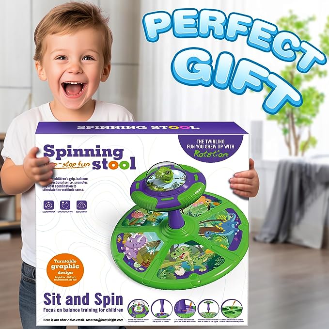 Dinosaur Sit and Spin Toys with LED and Music, 360° Spin, Toddler Toys Age Over 18 Months