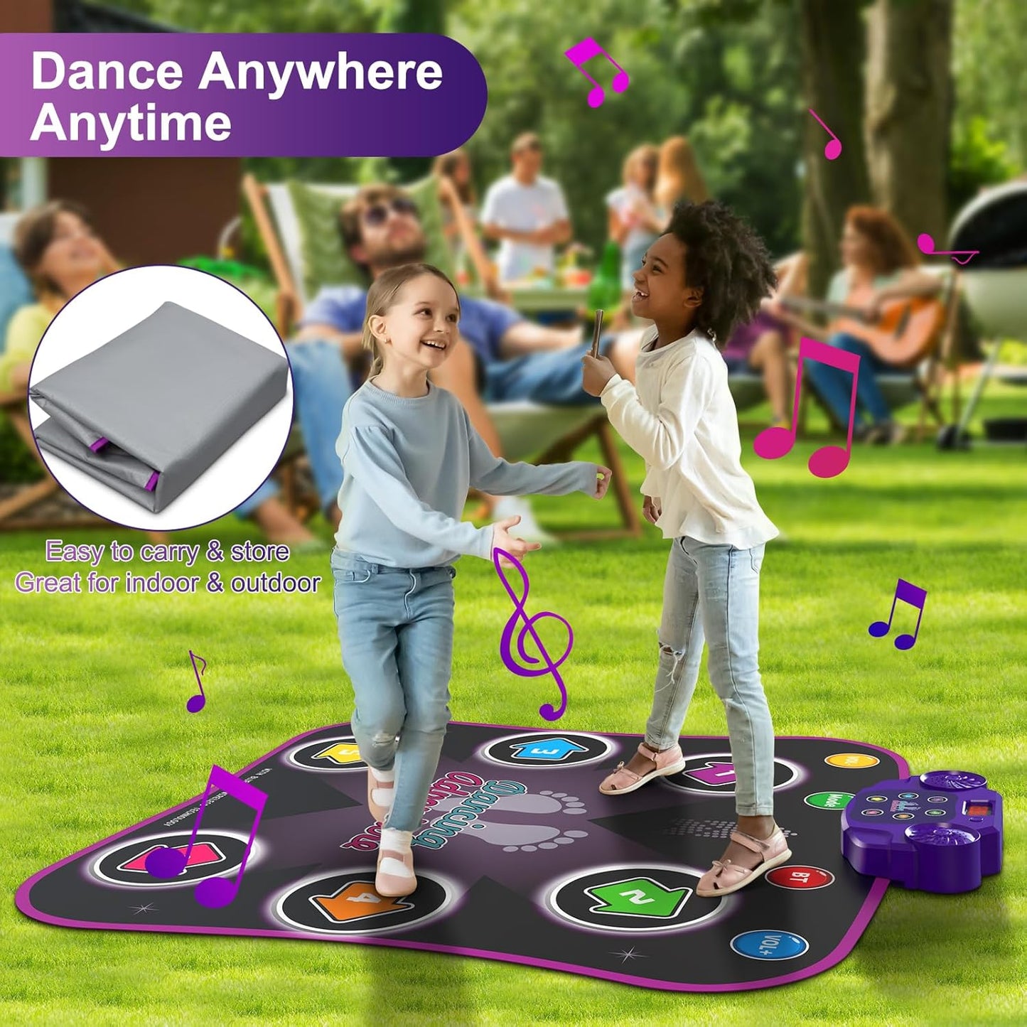 Flooyes Electronic Dance Mat Toys for 3-12 Year Old Kids with Light-up 6-Button & Wireless Bluetooth, 5 Game Modes, Gifts for 3-10+ Year Old Girls