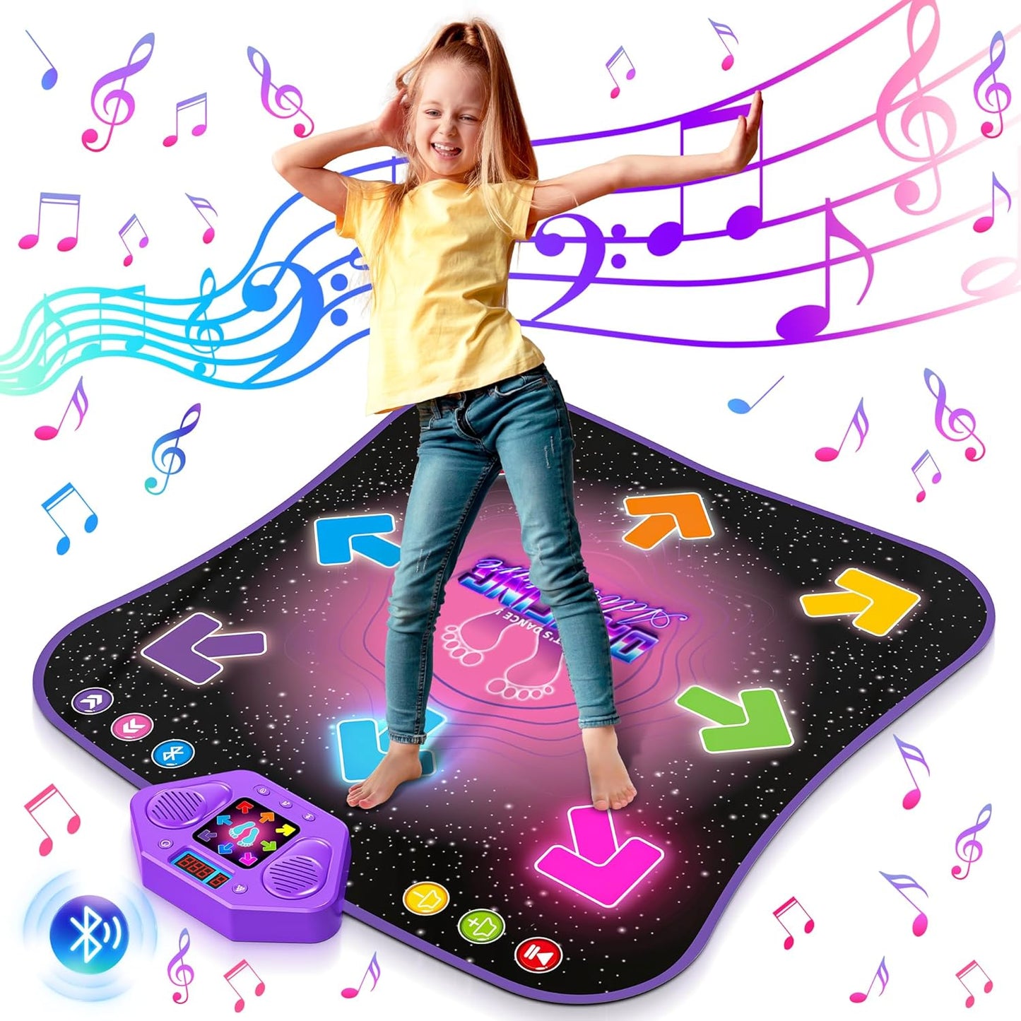 Flooyes Dance Mat Toys for 3-12 Year Old Kids, Electronic Dance Pad with Light-up 8-Button Wireless Bluetooth, Music Dance with 5 Game Modes, Birthday Toys Gifts for 3 4 5 6 7 8 9 10+ Year Old Girls