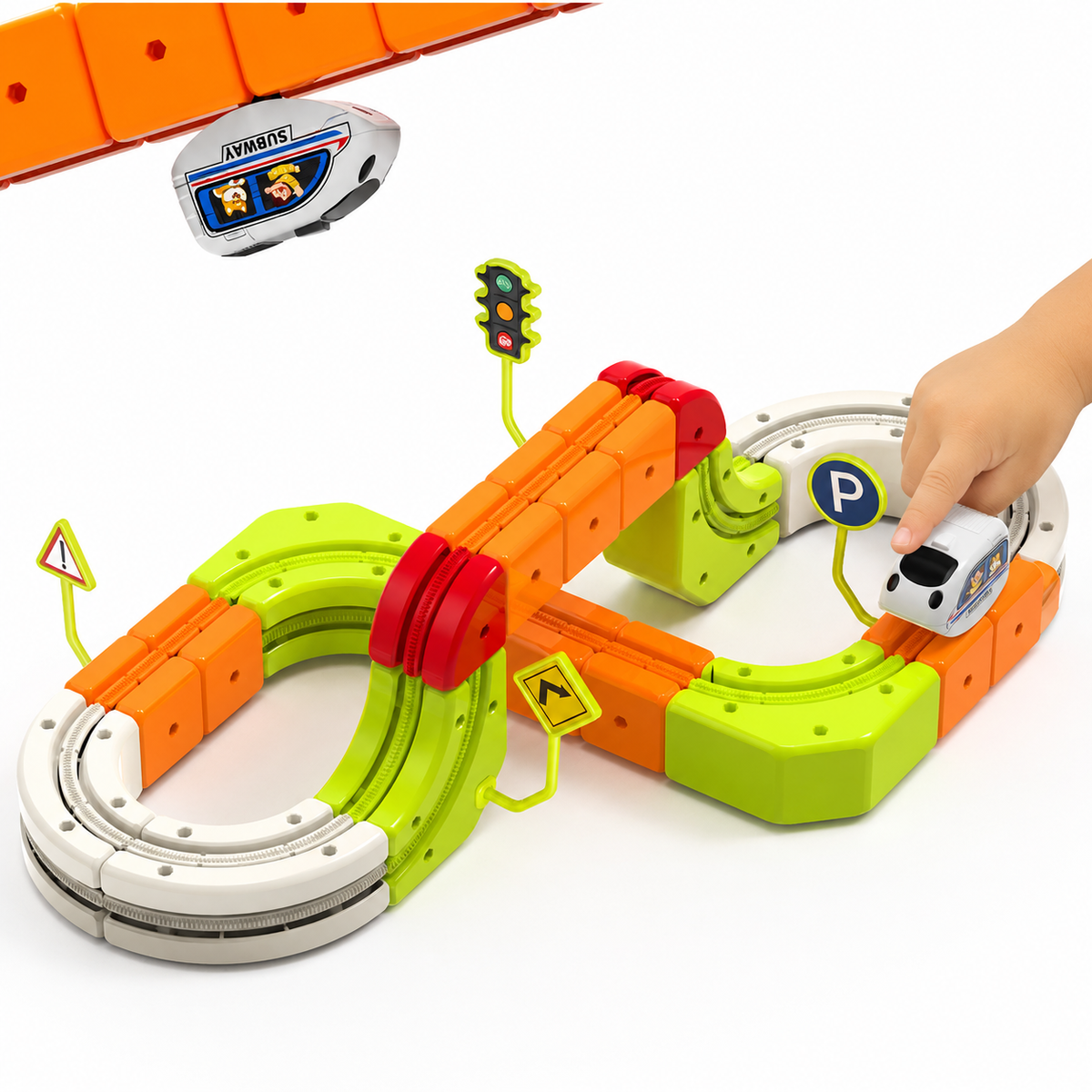 Flooyes 55PCS Electric Rail Car Train Toys Set with 3D Magic, Race Car Track Block Birthday Gift for Kids Boys Girls 3 4 5 6 7 8