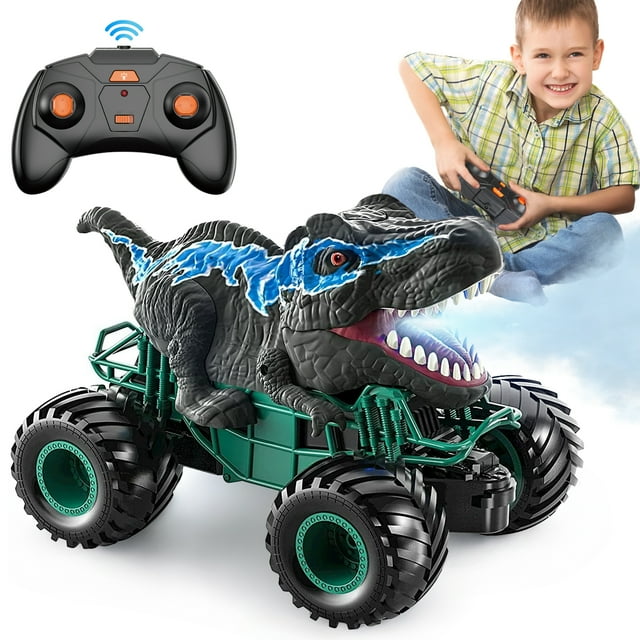 Flooyes Remote Control Dinosaur Car for Boys Kids Ages 3 4 5 6 7 8+ Years, 2.4ghz RC Dinosaur Truck for Toddlers, Electronic Rc Car with Light Sound & Spray All Terrain Car for 3 4 5 6-8 Kids