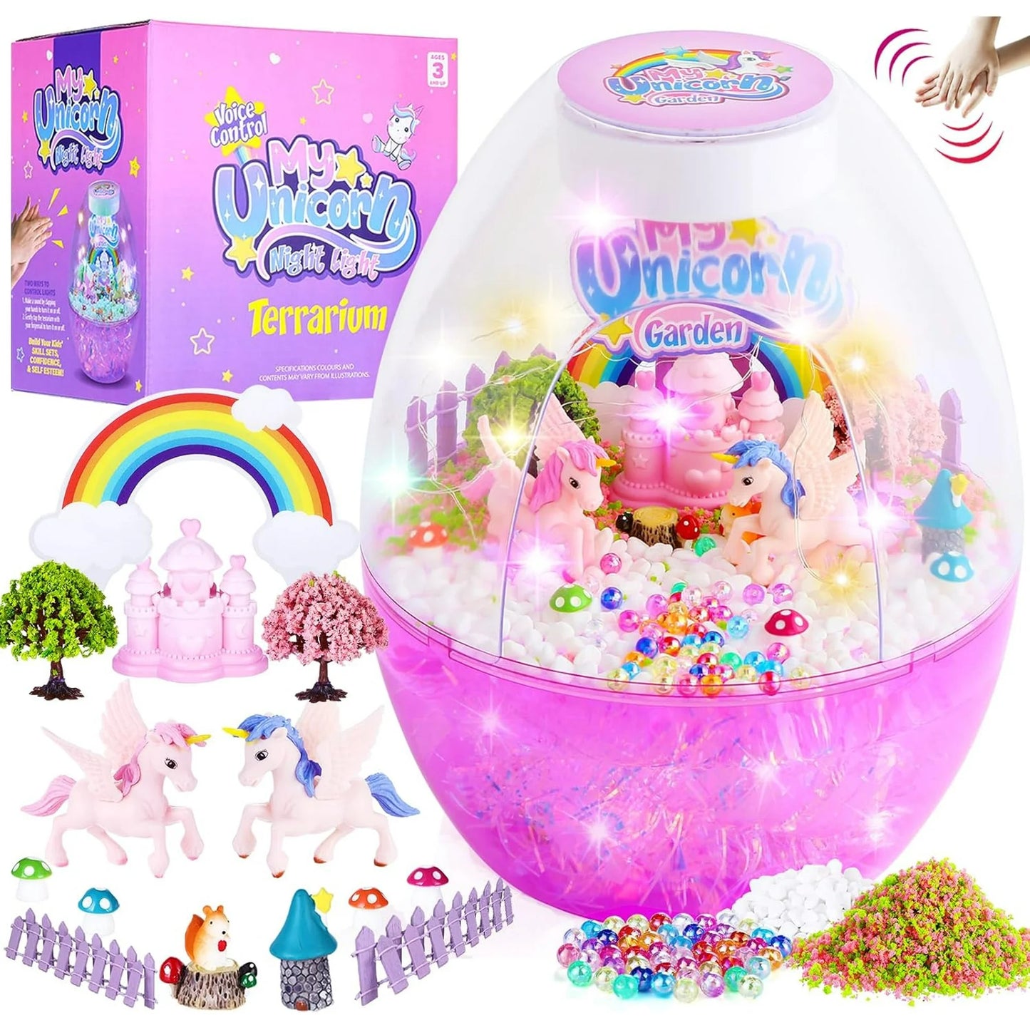 Unicorn Gifts for Girls, Unicorn Terrarium Garden kit for Kids,DIY Unicorn Arts & Crafts Kit - Voice Control LED Night Light Up Birthday Gifts Crafts Toys for Kids Ages 3-12