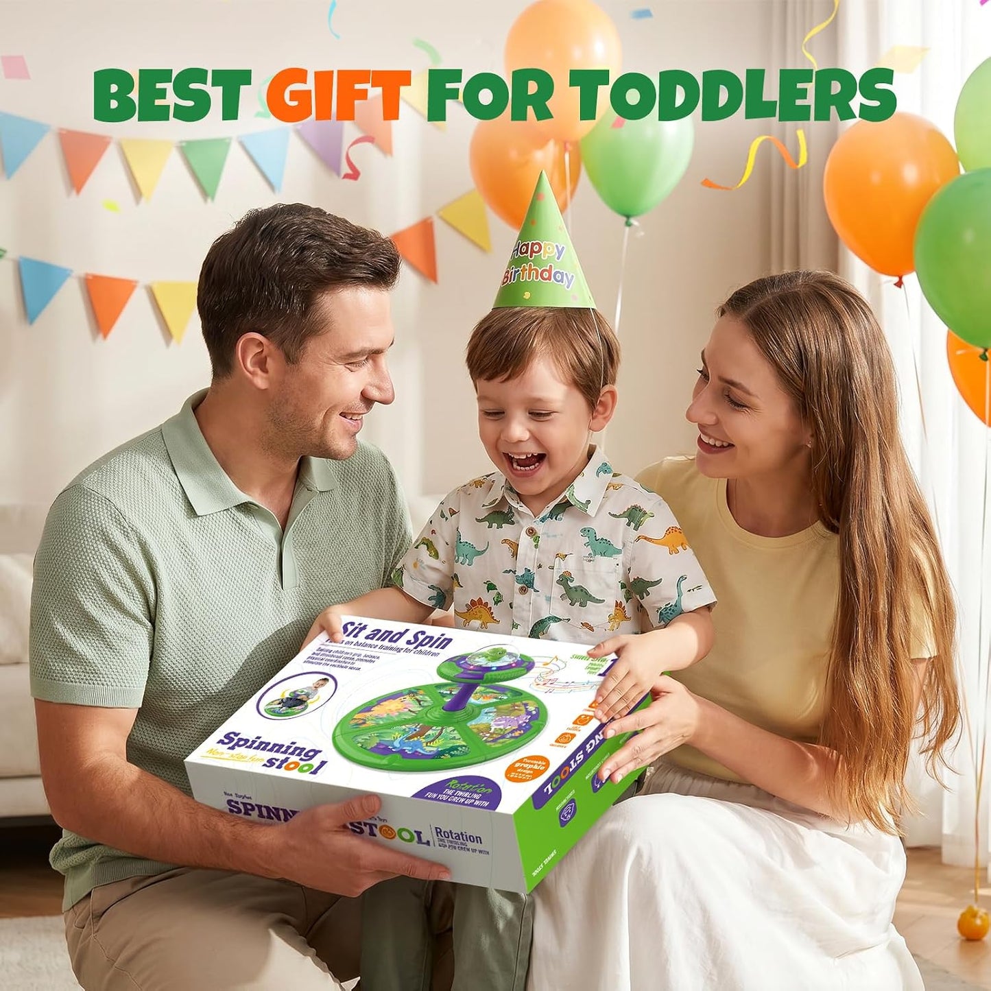 Flooyes Dinosaur Sit and Spin Toy for Toddlers 2-4 360° Toddler Spinning Chair,LED Lights,Indoor Active Play Toy,Christmas Birthday Gifts for Boys and Girls