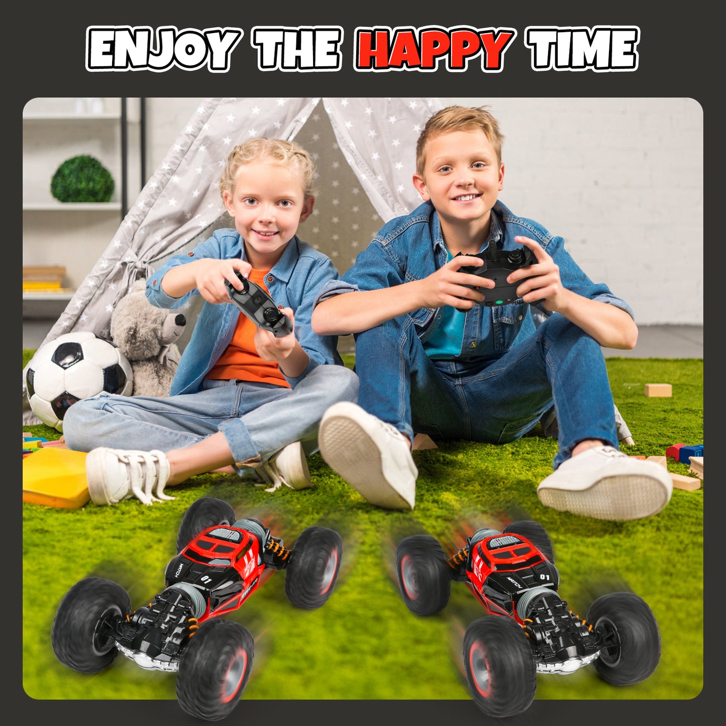 RC Stunt Car for Kids,4WD 360° & Double Sided Rotation Toy Cars for Boys,2.4GHz All-Terrain Dual Mode Twist Remote Control Cars with LED Light Music for Kids Gifts