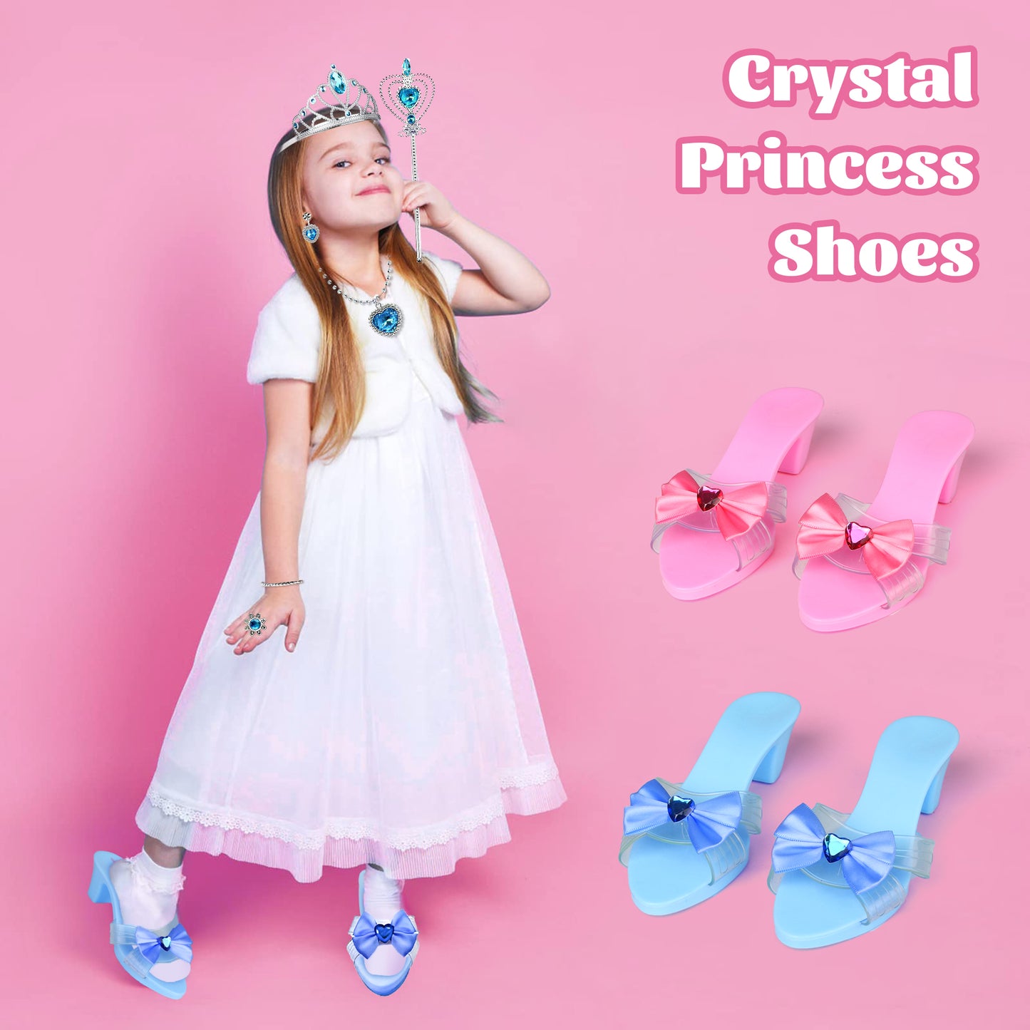 Princess Toy, Dress Up Toy Set for Little Girls, Jewelry, Crown and Shoes, Princess Pretend Play Toy Gift For 3 4 5 6 7 Year Old Girls