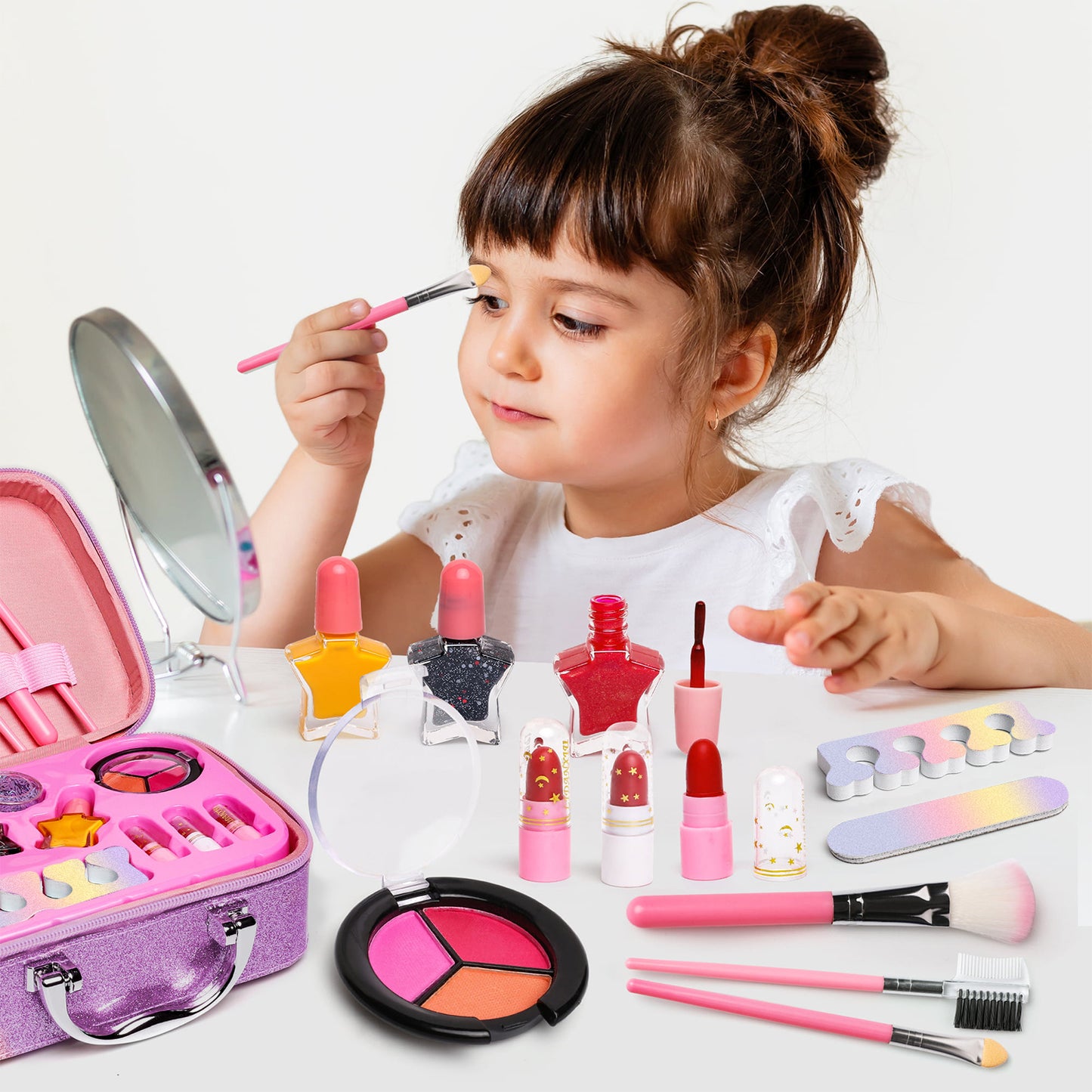 Washable Makeup Kit Cosmetics, Toys for Little Girls Toddlers Dress up Set, Birthday Gift Toys for 3 4 5 6 Years Old Girls (Purple)