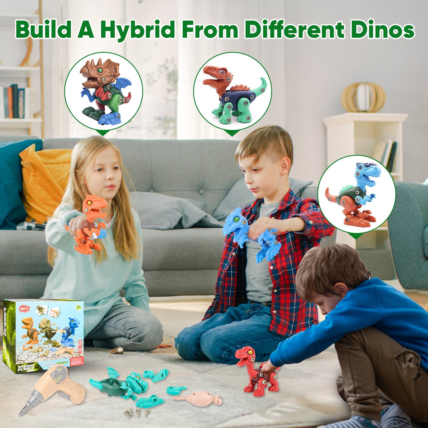 Dinosaur Toys, 8 Pcs Take Apart Dinosaur Stem Toys for kids 3-5, Educational Building Construction Sets with Electric Drill, Birthday Christmas Gifts for Toddlers Boys Girls Age 3 4 5 6 7 8+