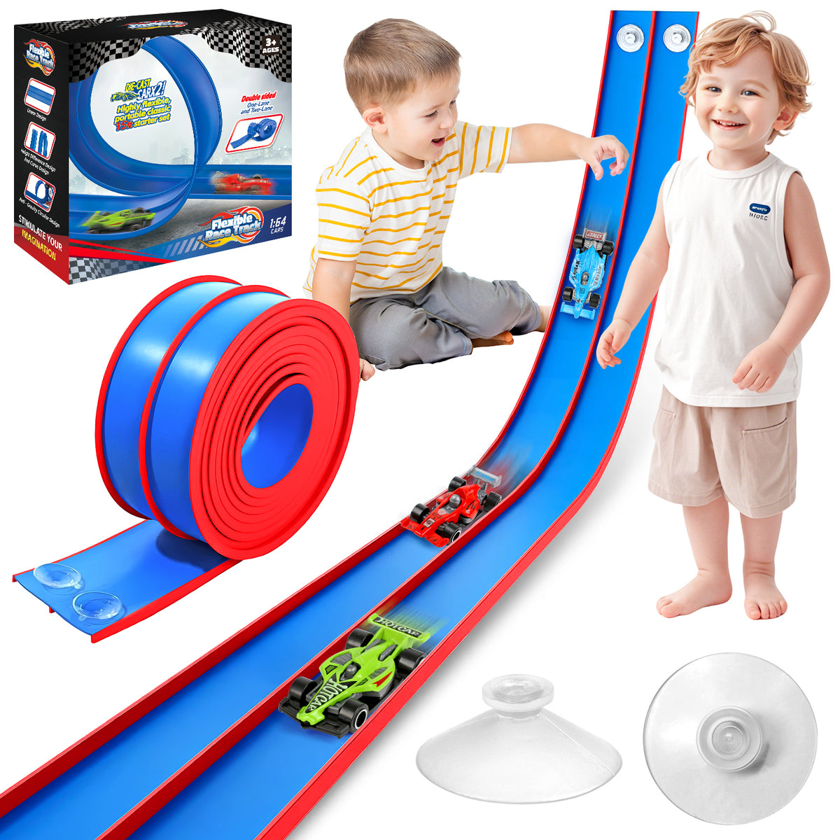 Flooyes 15FT Double Flexible Race Car Track Set For Kids, Soft Road With 3 Little Car, Gift For Kids Boys Girls 3 4 5 6+