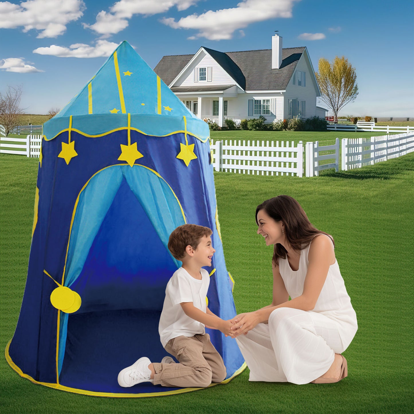 Foldable Princess Castle Tent for Kids,Indoor & Outdoor Imaginative Games,Birthday Gift for Little Girls 2-5 years old.(Blue)