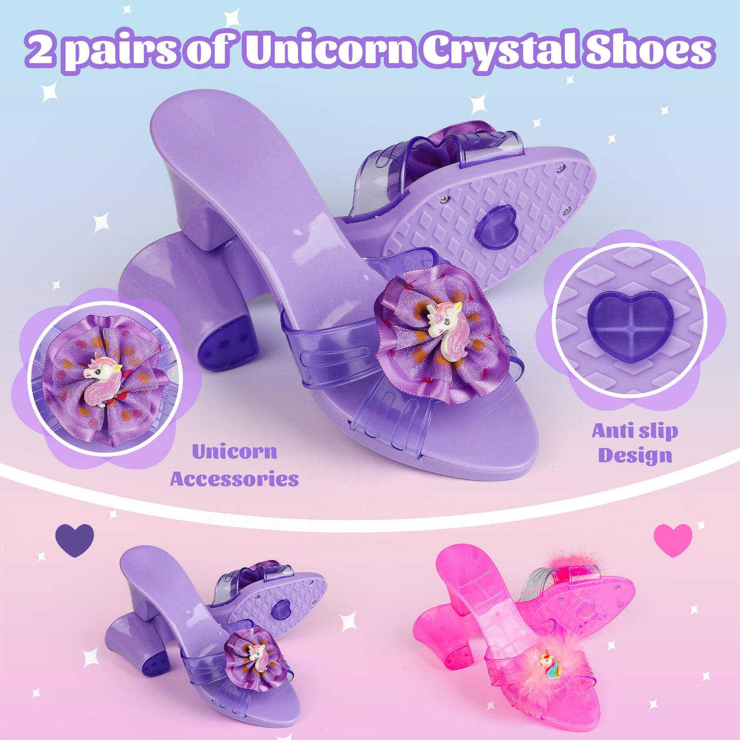 Unicorn Princess Dresses Up Toy, Princess Toy Set for Toddlers with Handbag and jewelry, Birthday Gift For 3 4 5 6 Year Old Girls