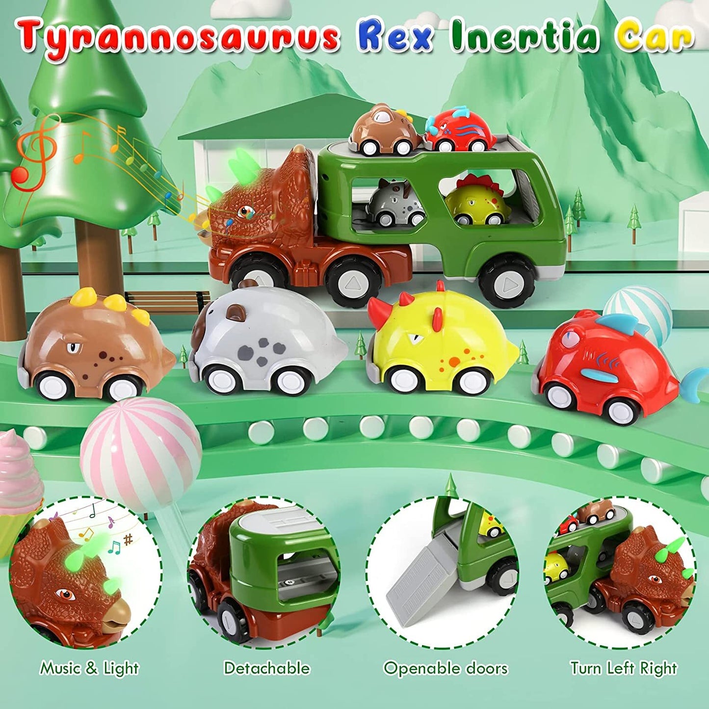 Car Truck for 2 3 4 5 Years Old Boys Girls, with 4 Pack Small Pull Back Dino Car, Transport Carrier Truck Set Christmas Birthday Gift for 18M+ Kids Toddler