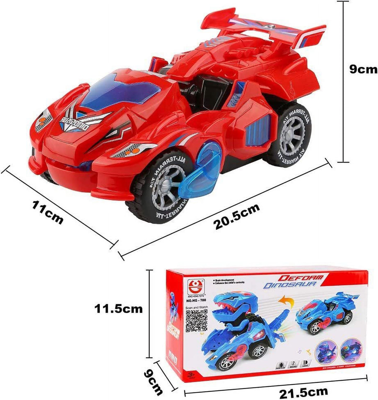 Dinosaur Toys for 3-6 Year Old Boys, Kids Transforming Dinosaur Car with LED Light and Music Gifts for 4-7 Year Old (Red)