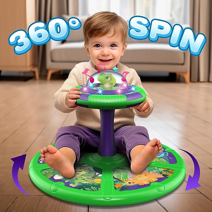 Dinosaur Sit and Spin Toys with LED and Music, 360° Spin, Toddler Toys Age Over 18 Months