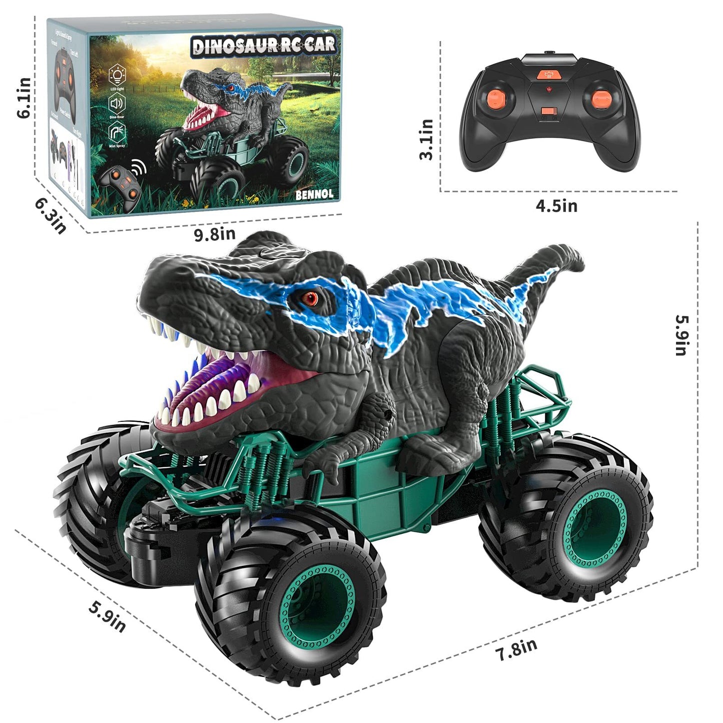 Remote Control Dinosaur Car for Boys Kids Ages 3 4 5 6 7 8+ Years, 2.4ghz RC Dinosaur Truck for Toddlers, Electronic Rc Car with Light Sound & Spray All Terrain Car for 3 4 5 6-8 Kids (5.0) 5 stars out of 1 review 1 review