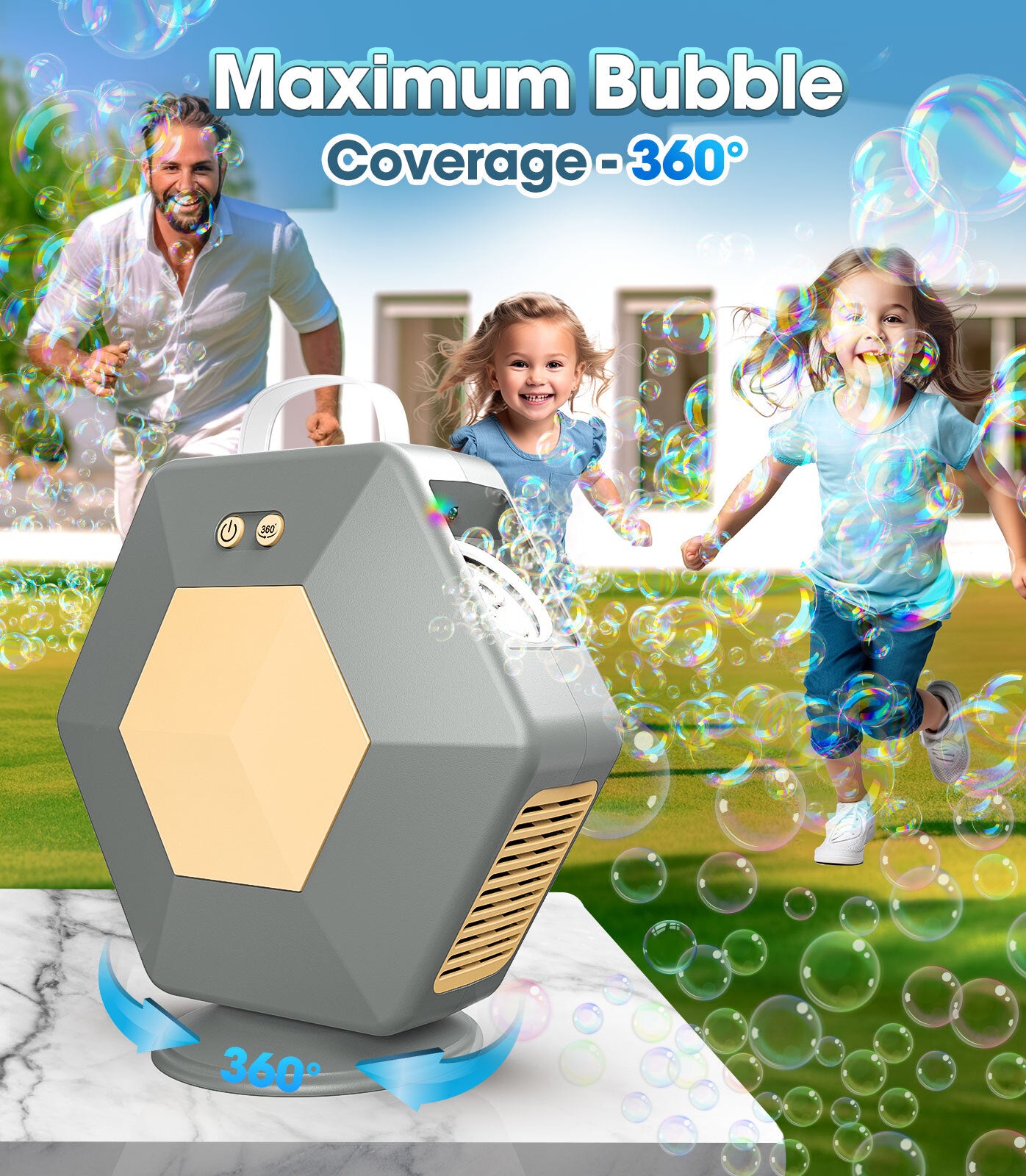 Bubble Machine Blower for Kids, Automatic 360° Bubble Blower 16000+/min Bubble Maker Toy for Outdoor/Indoor Party Gift