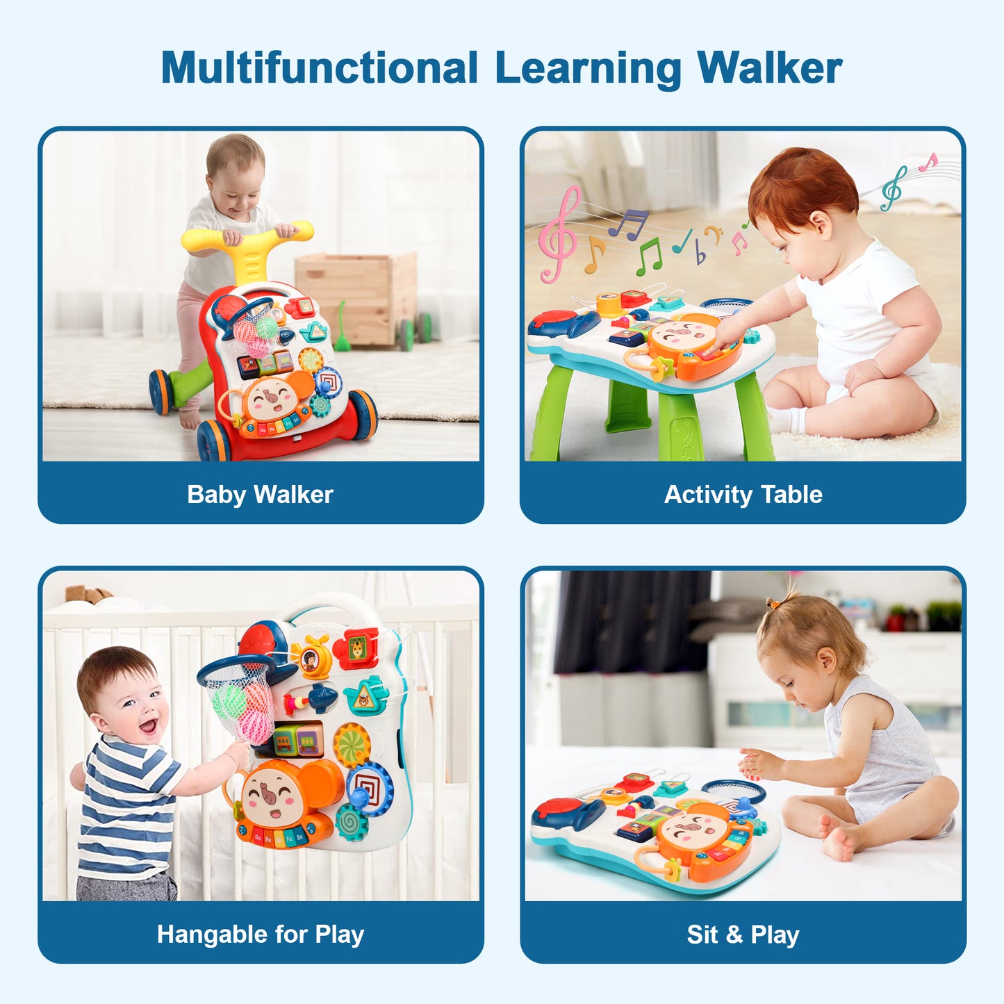 Red Baby Stand Walkers with Removable Activity Panel, Fun and Engaging Way for Girls/Boys to Learn to Walk and Develop Their Senses