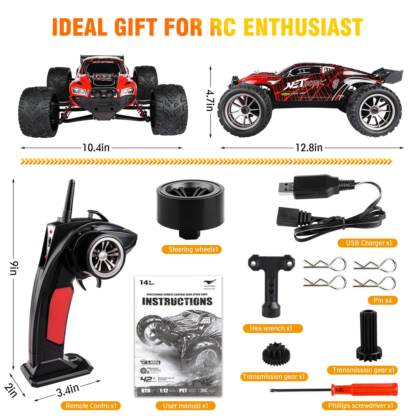 RC Cars Kids Large Remote Control Car 1/12 Scale High Speed RC Car for Adults Boys