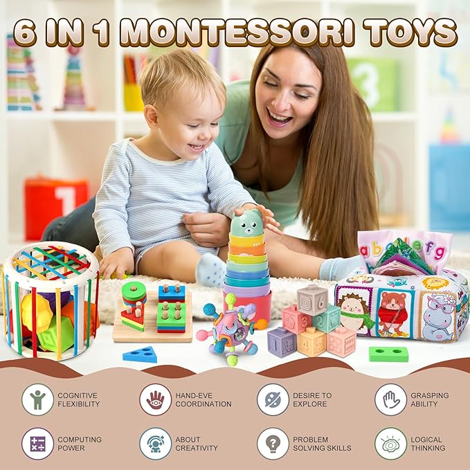 6 in 1 Infant Toddler Newborn Toys, Learning Educational Preschool Toys for Boy and Girl Gifts Age 6 months-2 years