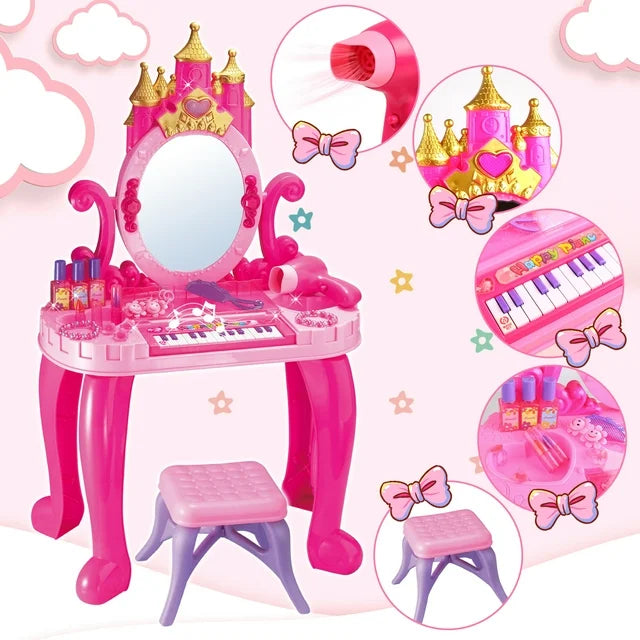 Pretend Play Toys for Girls Toddlers, 13-key Piano Vanity Princess Toy Birthday Gift for Girl Kids Ages 3 4 5 6 Years.