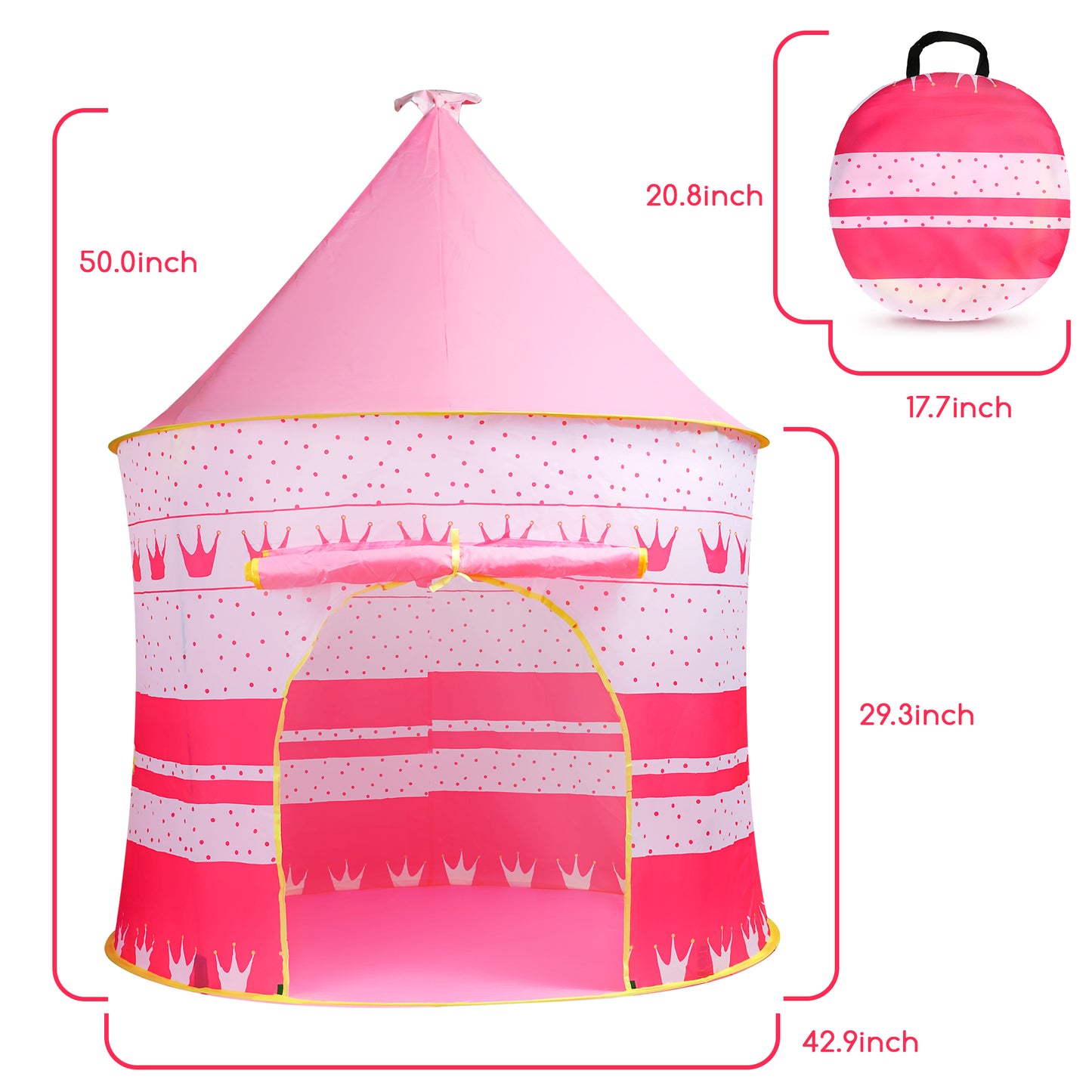 Princess Castle Pink Kids Tent, Foldable Into A Carrying Bag, Indoor and outdoor Play Tent for kids