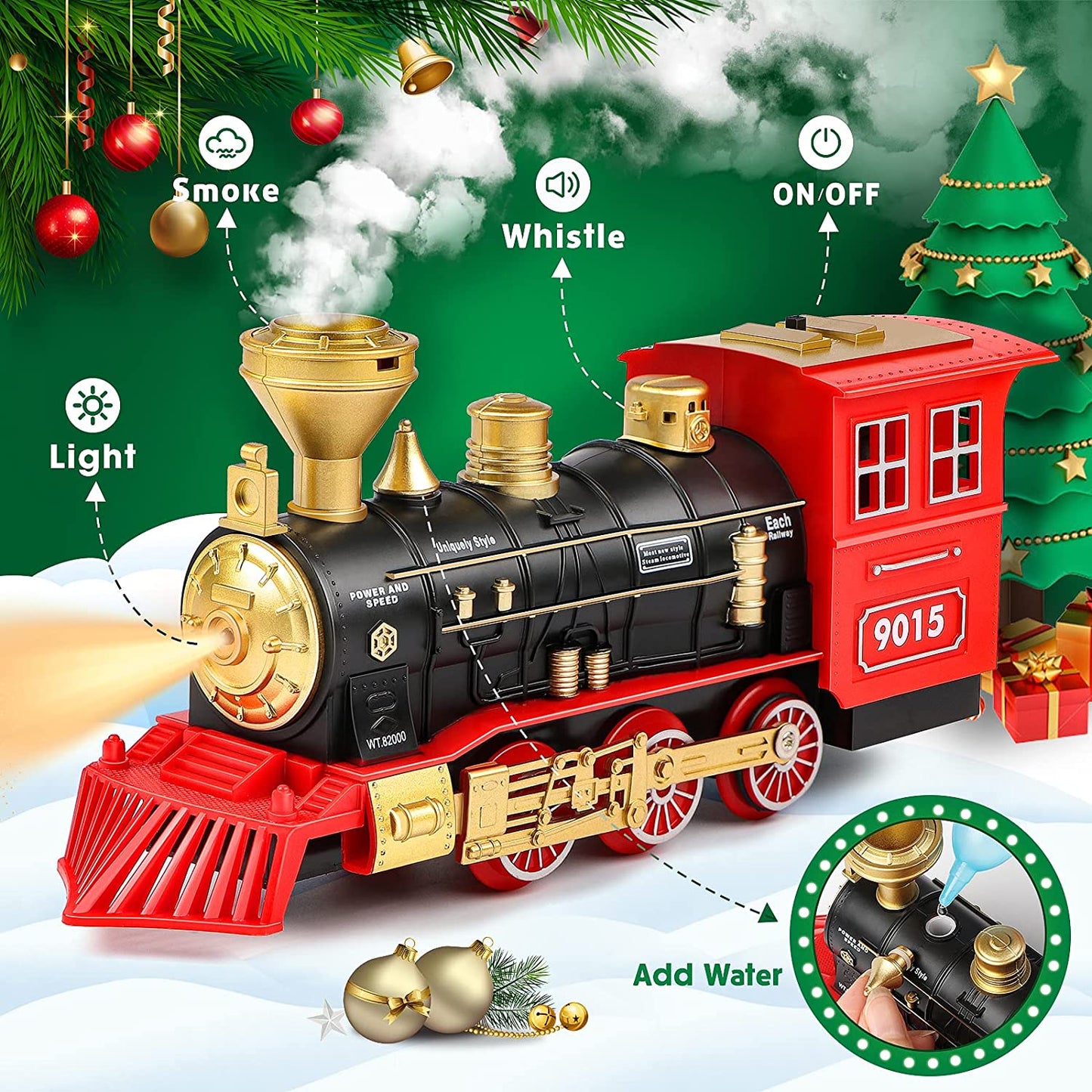 Train Set - Electric Train Toy for Boys Girls w/ Smokes, Lights & Sound, Christmas Gifts for 3 4 5 6 7 8+ Year Old Kids