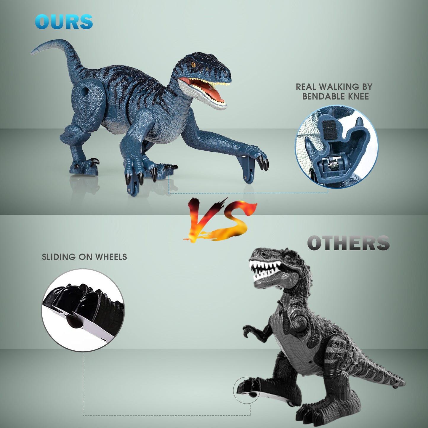 RC Dinosaurs Toys for Boys Age 4-7 8-12, Velociraptor Blue Dinosaur, Multifunction RC Robot Dinosaur Toys w/ 3D Eye ED Light, Roaring&Tail Wagging, Christmas Gift for Boys 3 4 5 6+