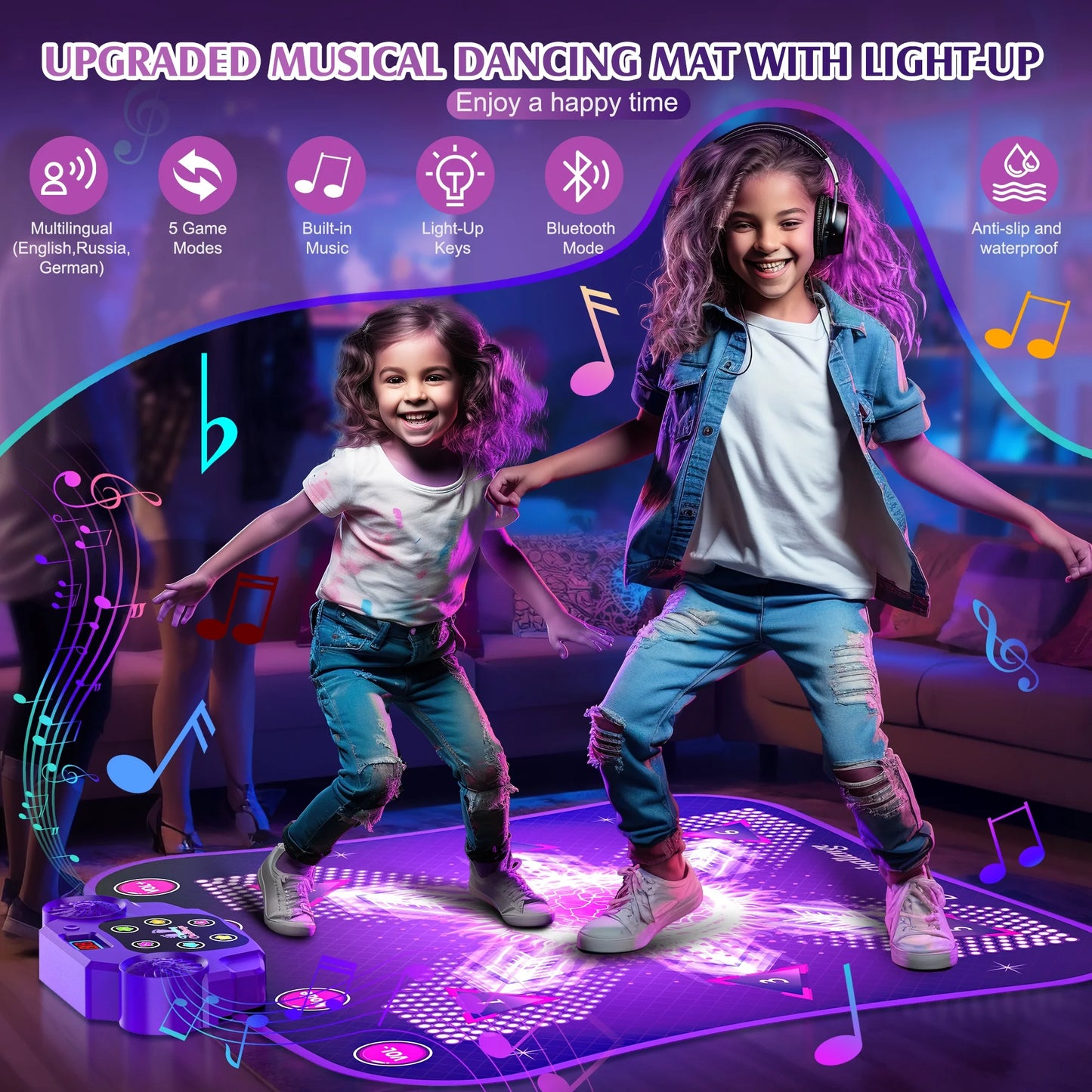 Girls Dance Mat for 3-12 Year Old Kids, 2023 Upgraded Electronic Dance Pad with Light-up, Music and Bluetooth, Christmas Gift Toy for 3 4 5-7 8-11 12+ Year Old Girls Birthday Gift Ideas