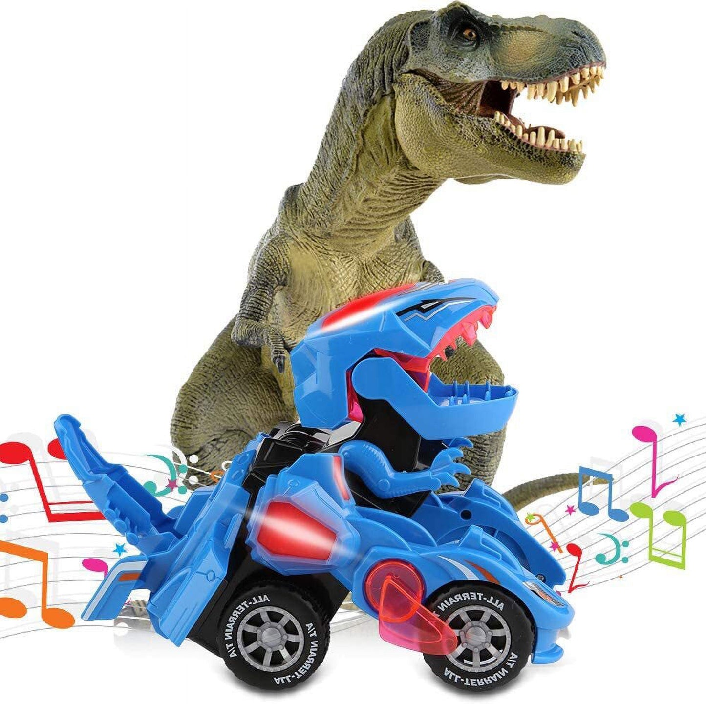 Dinosaur Toys for 3-6 Year Old Boys, Kids Transforming Dinosaur Car with LED Light and Music Gifts for 4-7 Year Old (Blue)