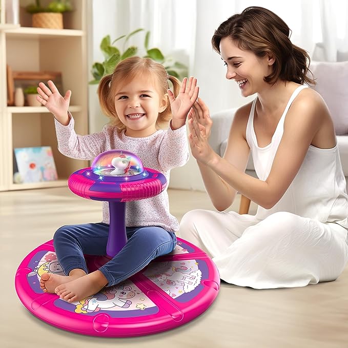 Unicorn Sit and Spin Toys with LED and Music, Toddler Toys Age Over 18 Months