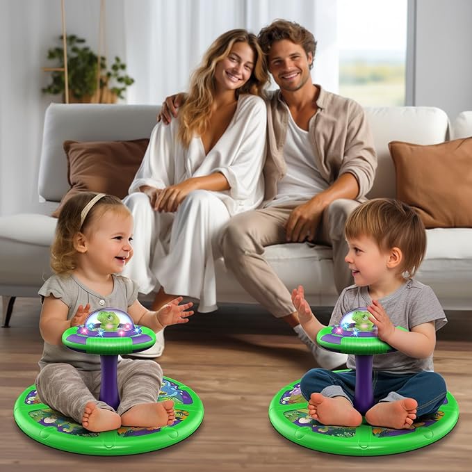 Dinosaur Sit and Spin Toys with LED and Music, 360° Spin, Toddler Toys Age Over 18 Months