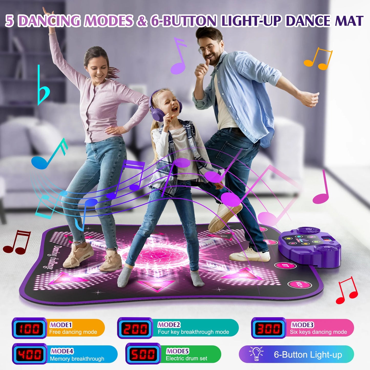 Girls Dance Mat for 3-12 Year Old Kids, 2023 Upgraded Electronic Dance Pad with Light-up, Music and Bluetooth, Christmas Gift Toy for 3 4 5-7 8-11 12+ Year Old Girls Birthday Gift Ideas