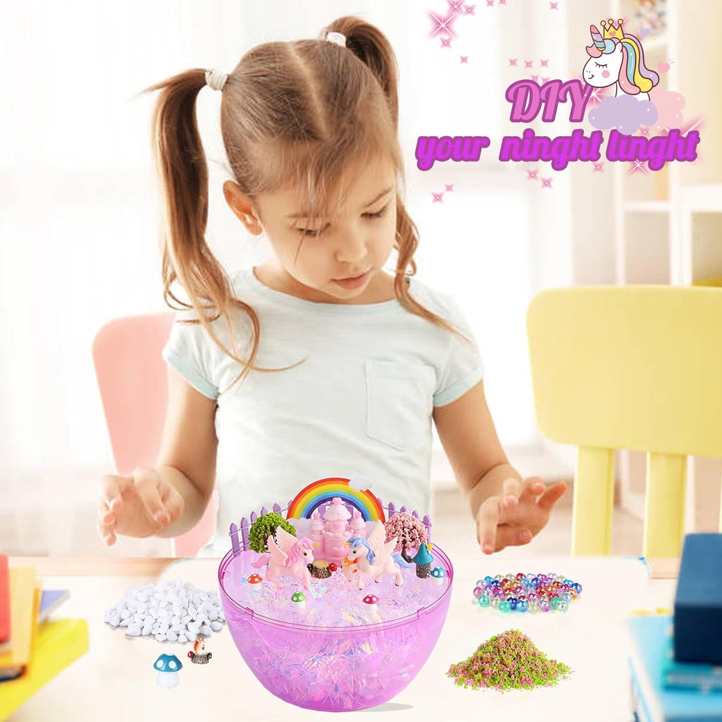 Unicorn Gifts for Girls, Unicorn Terrarium Garden kit for Kids，DIY Unicorn Arts & Crafts Kit - Voice Control LED Night Light Up Birthday Gifts Crafts Toys for Kids Ages 3-12