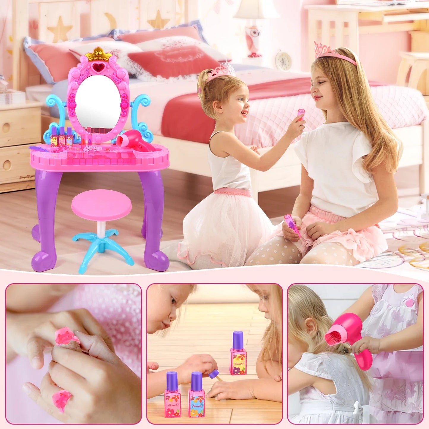 Pretend Play Toys for Girls Toddlers, Ocean Princess Vanity Toy with Sound and Light, Birthday Gift for Girl Kids Ages 3 4 5