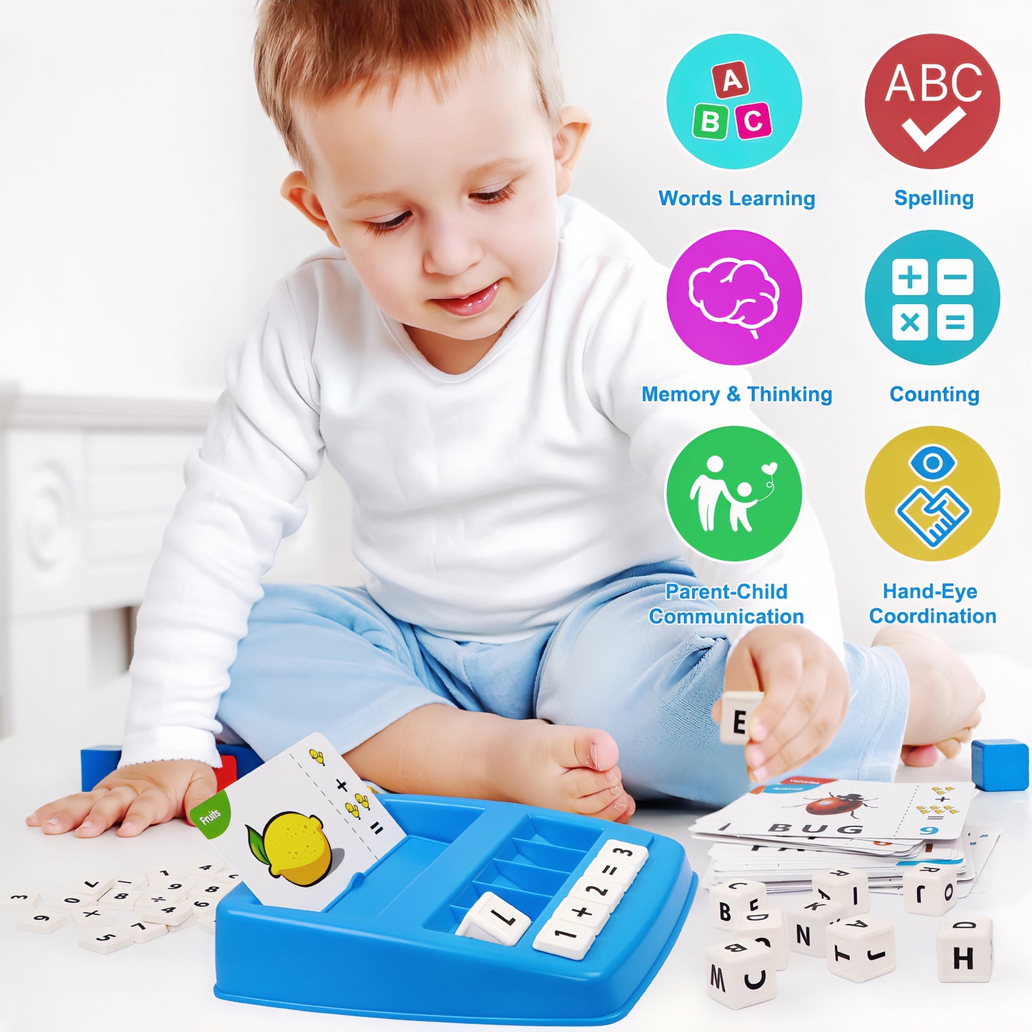 Matching Letter Learning Games for Kids, 32 Words Spelling, 20 Number Blocks, 5 Symbol Blocks, Preschool Educational Toys for Toddler Ages 3+