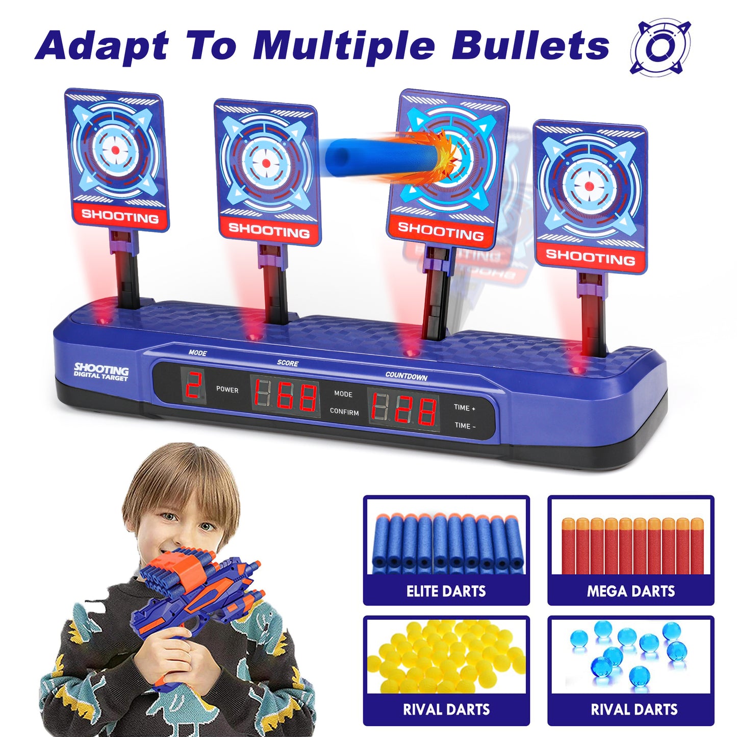 Electronic Shooting Target for Nerf, 4 Shooting Target Scoring Auto Reset Digital Targets, Christmas Gift Toy for Kids Boys & Girls Age 3+