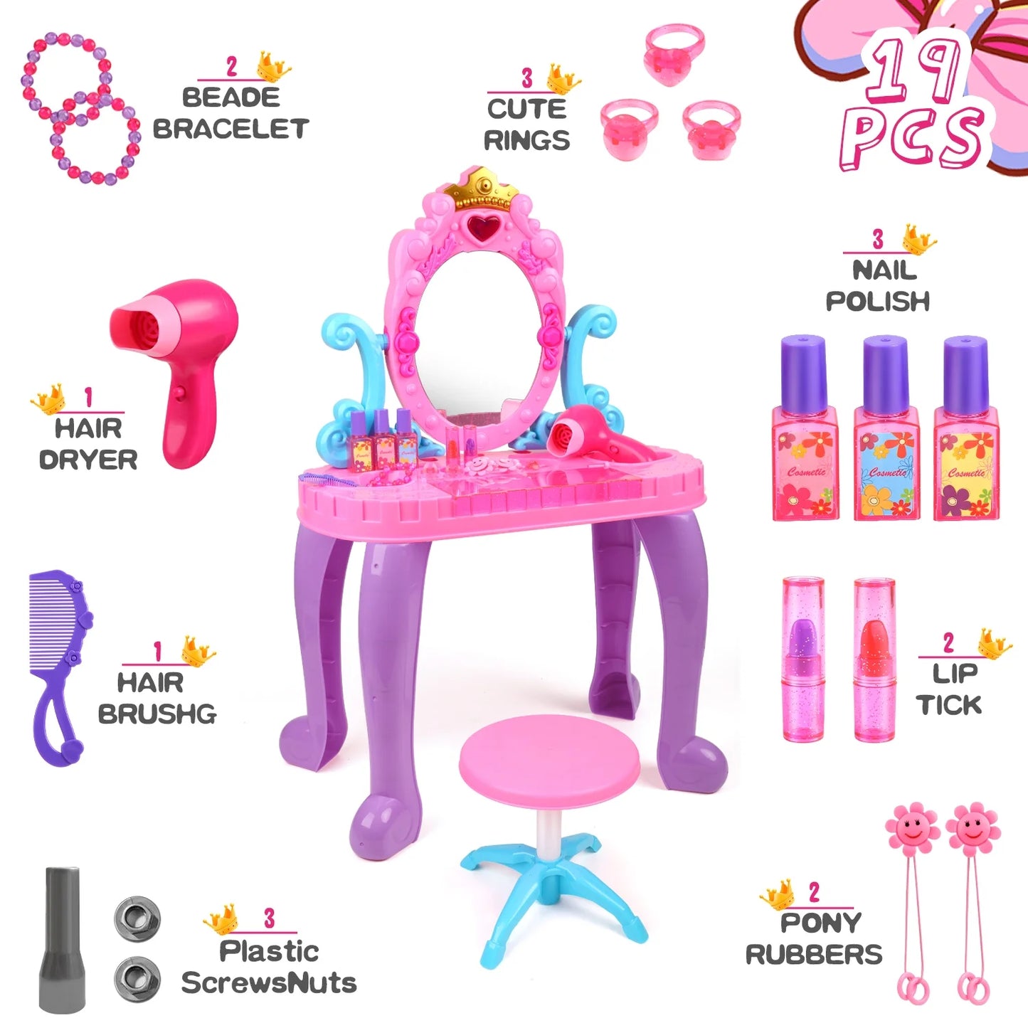 Pretend Play Toys for Girls Toddlers, Ocean Princess Vanity Toy with Sound and Light, Birthday Gift for Girl Kids Ages 3 4 5