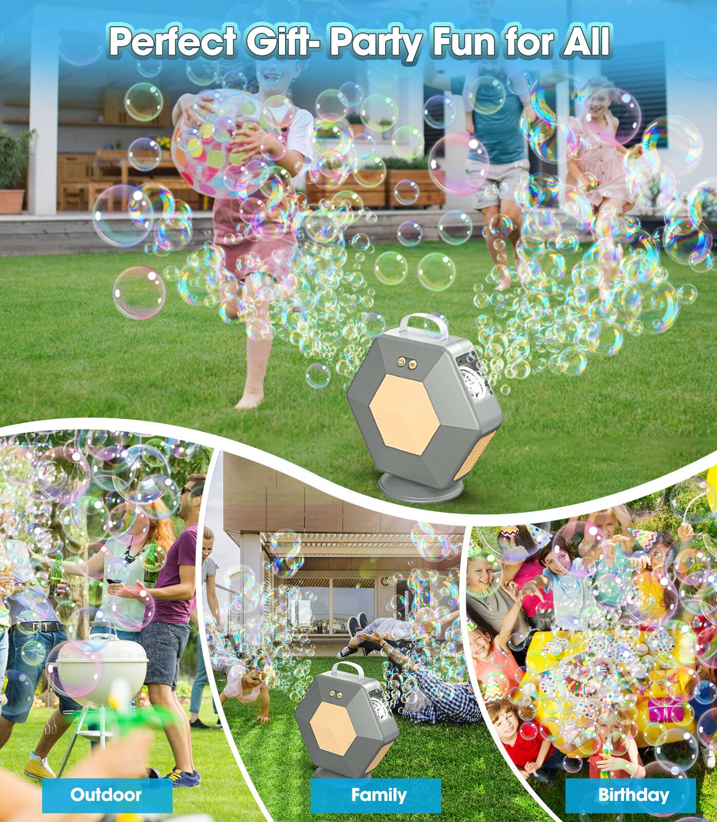 Bubble Machine Blower for Kids, Automatic 360° Bubble Blower 16000+/min Bubble Maker Toy for Outdoor/Indoor Party Gift