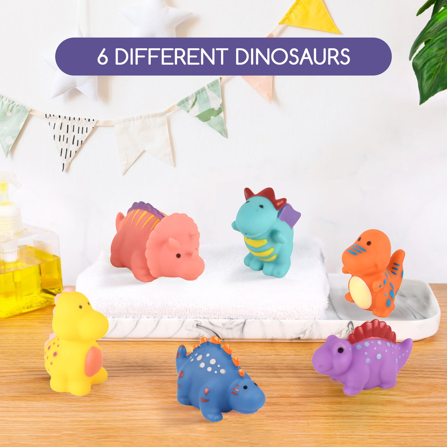 Baby Bath Toys for Toddlers Infants, Dinosaur Bathtub Toy Set, 6 Pcs with Storage Bag