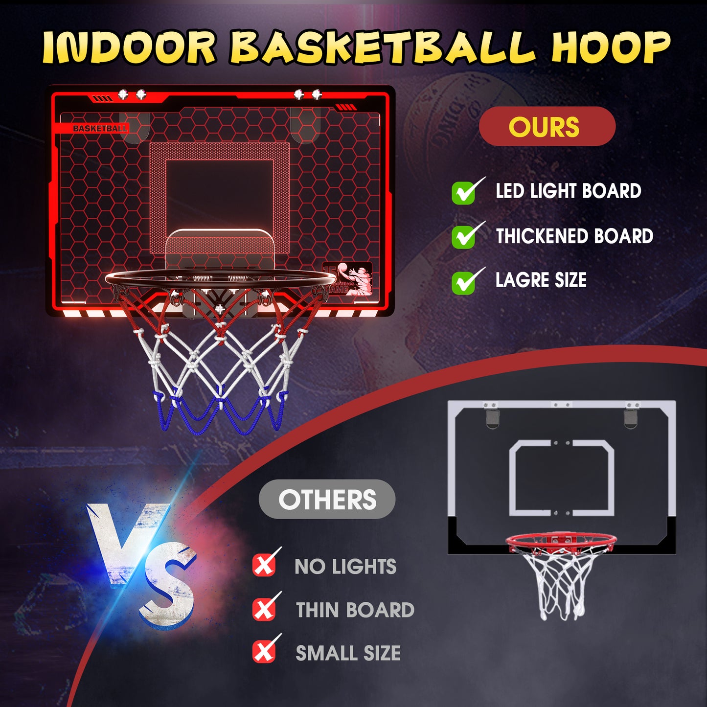 Mini Basketball Hoop Set - Light-up Indoor Hoops with 3 Balls & LED Effects - Indoor Sports, Fun & Learning for Kids 3-10+ Years - Perfect Birthday Gift for Boys