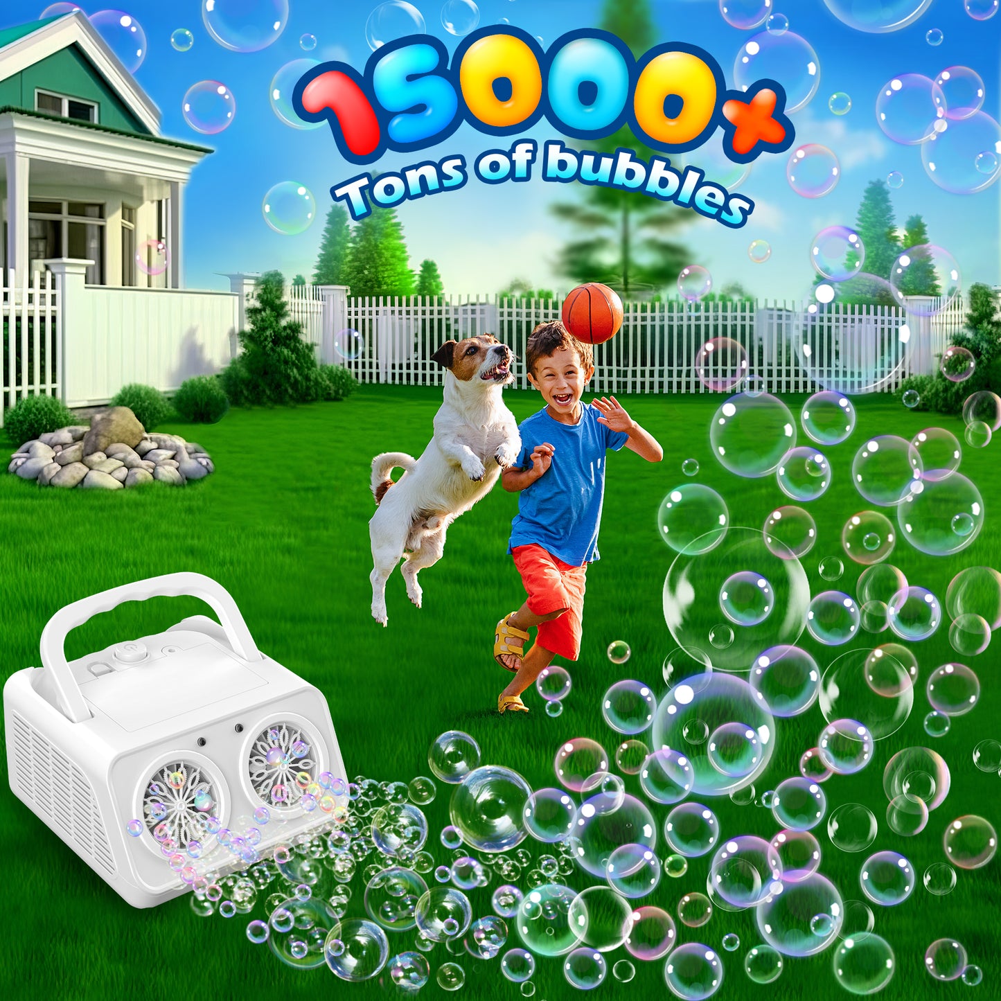 Bubble Machine, Easy Setup Portable Automatic Bubble Blower Christmas Gifts for Kids, Indoor Outdoor Party Bubble Toy Fun with Simultaneous Bubble Generating and Blowing Functions