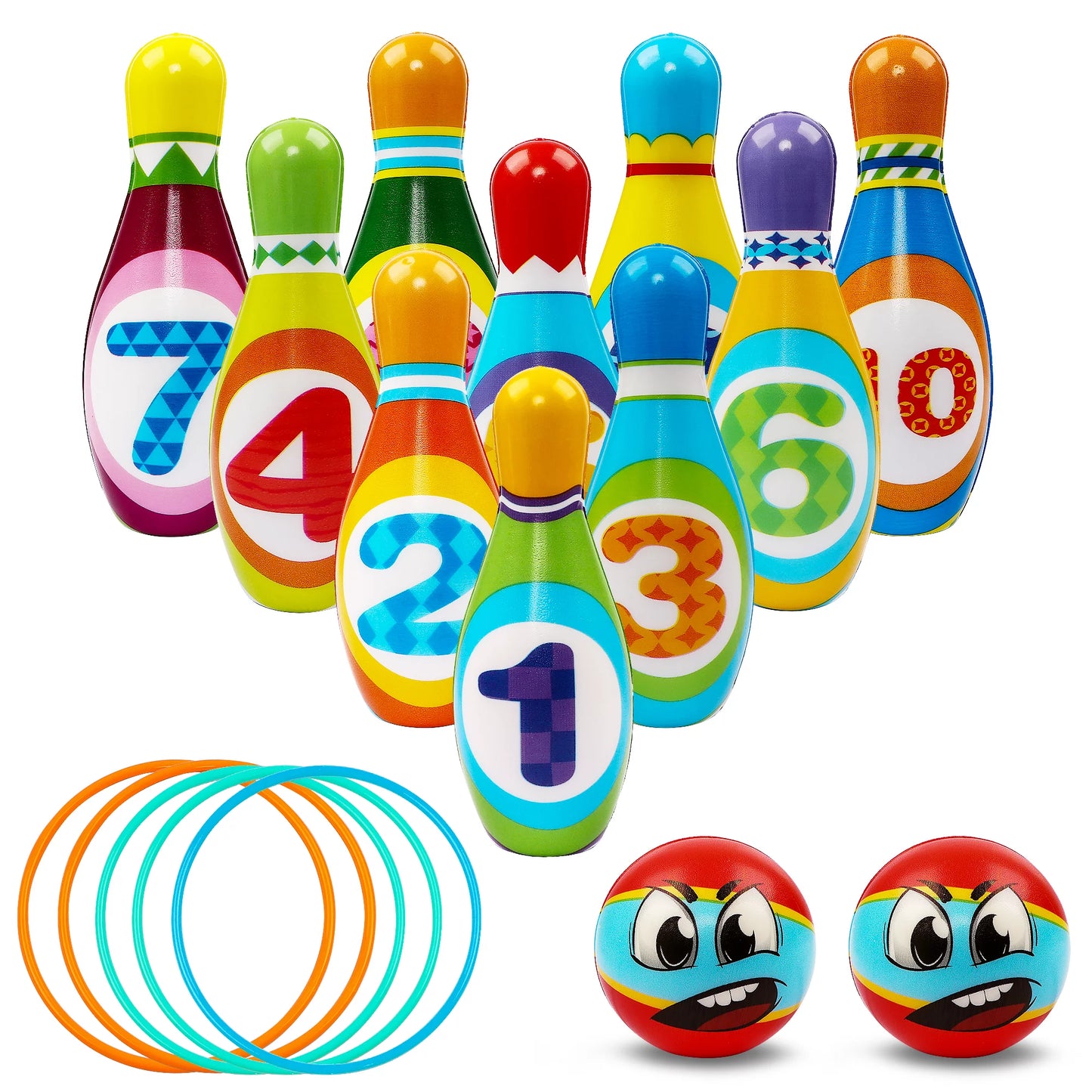 Kids Bowling Set Includes 10 Bowling Pins & 2 Balls,Toddler Indoor Outdoor Activity Play Game,Gift for 3-8 Year Old Boys Girls