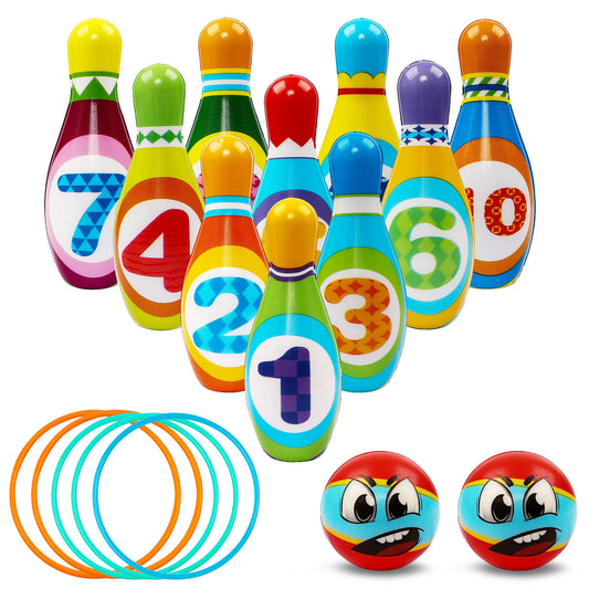 Kids Bowling Set Includes 10 Bowling Pins & 2 Balls,Toddler Indoor Outdoor Activity Play Game,Gift for 3-8 Year Old Boys Girls