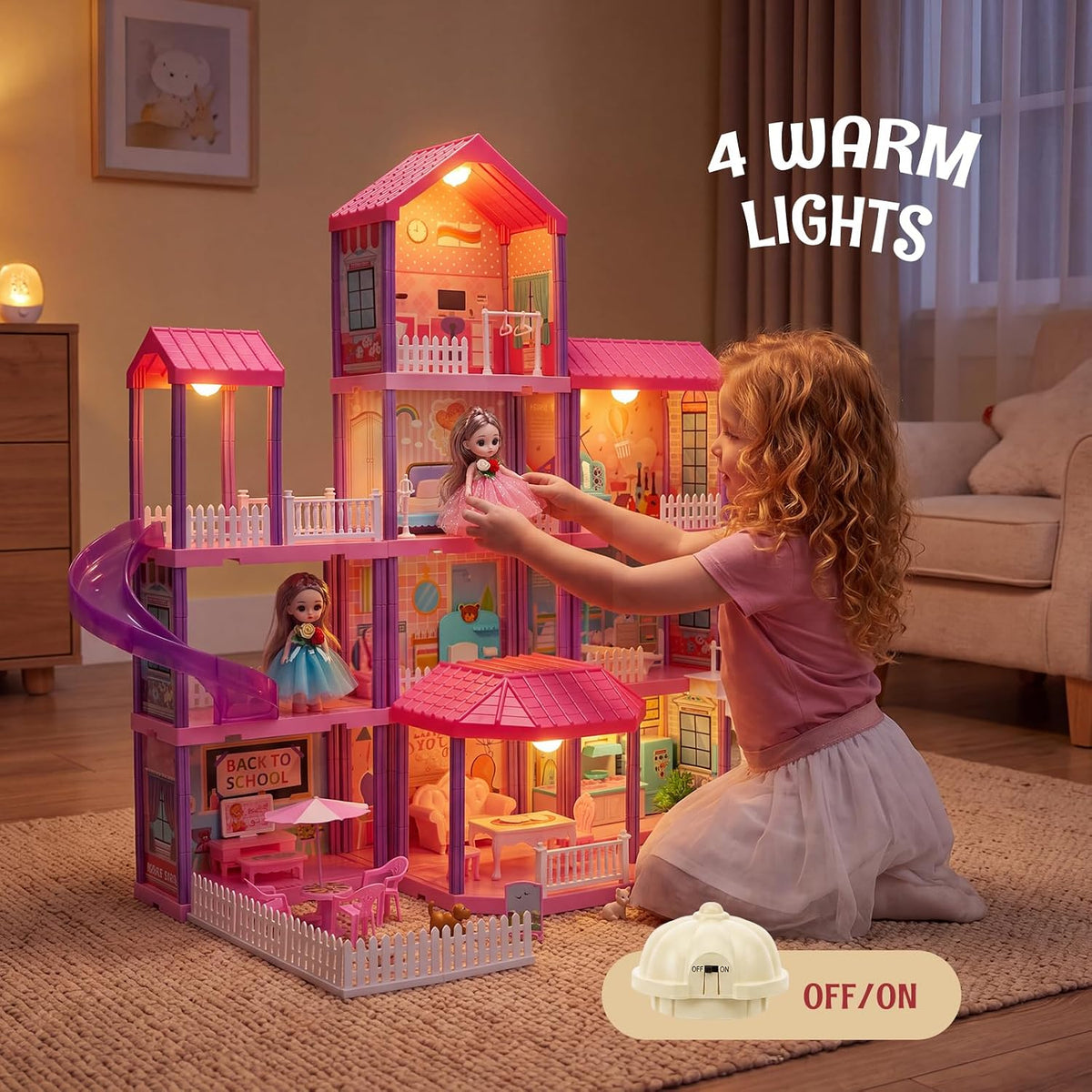 Flooyes Doll House for Girls-4 Story 11 Rooms Dollhouse